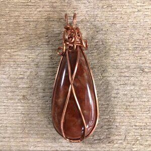 Jasper Tear Drop Wire Wrapped Necklace Pendant